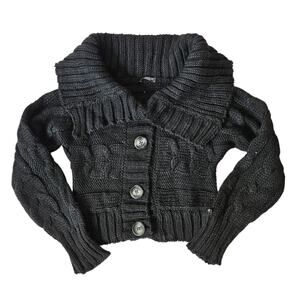 Euro Wool Blend Sweater Cable-Knit Black Italian - Small